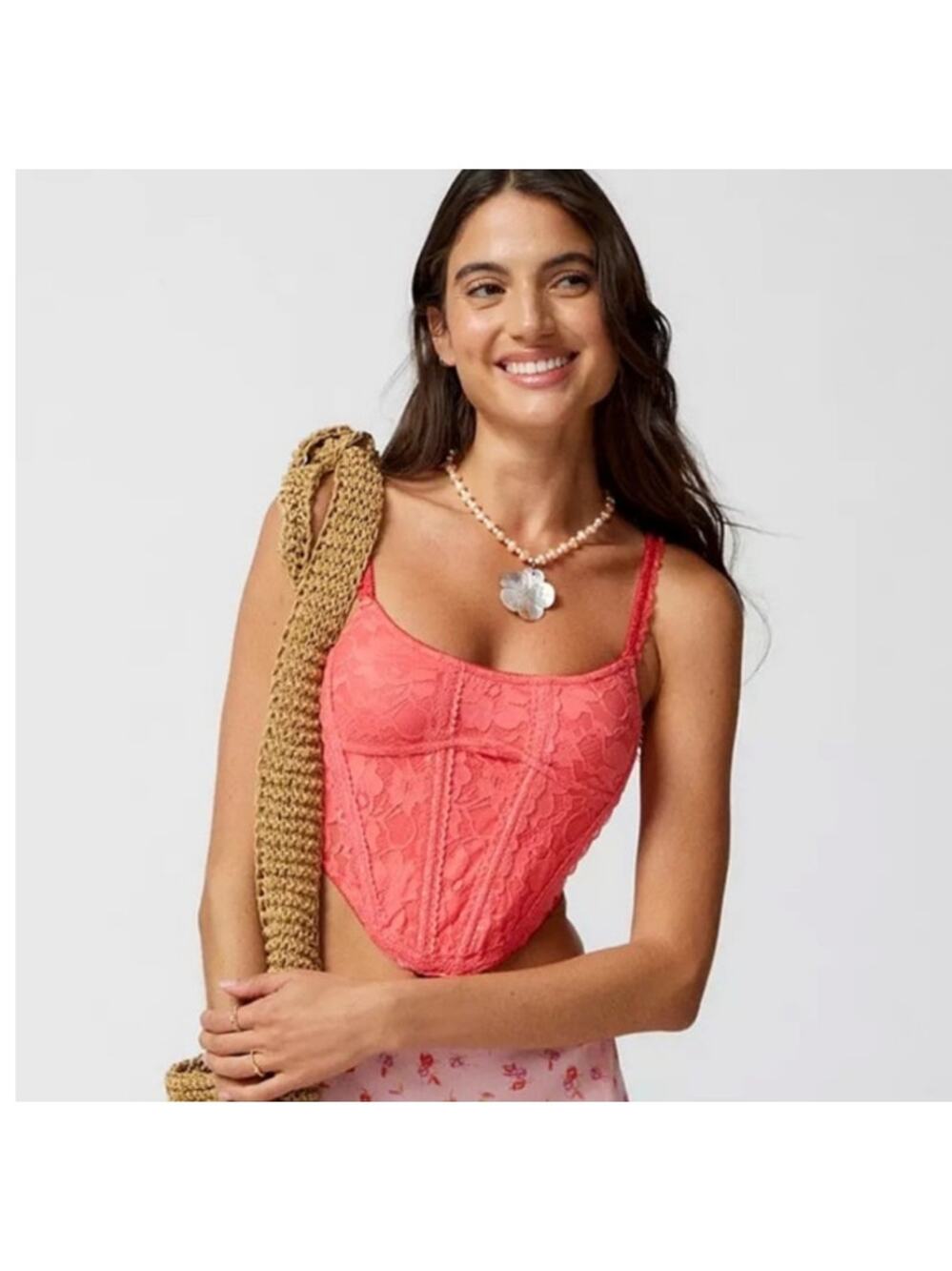 Urban‎ Outfitters Out From Under Lace Corset Coral Bustier Top Size S